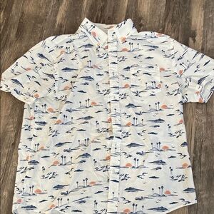 Sonoma White Short-Sleeve Button-Up Shirt with Blue & Orange Island Print